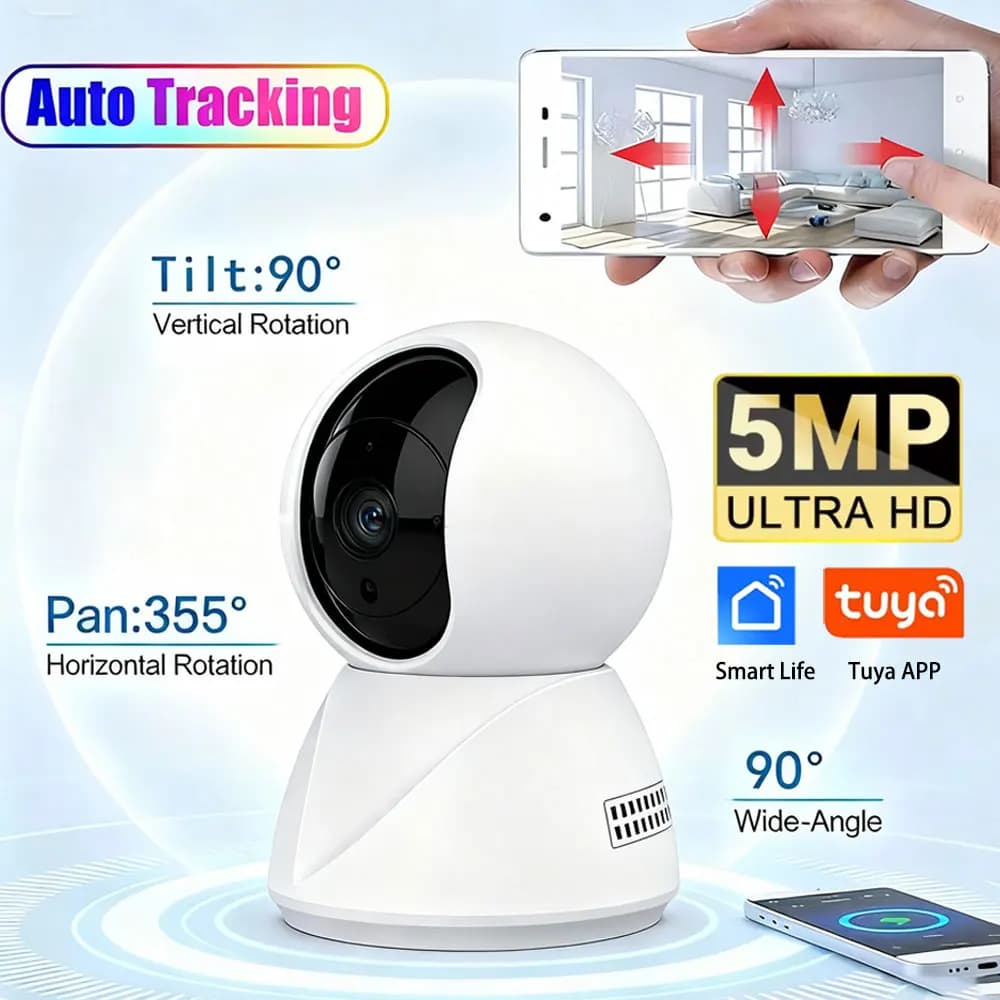 Telecamera IP WiFi Mini Smart Tuya 5MP 2K, Telecamera di Sorveglianza con Tracciamento Automatico, Sicurezza Interna, Monitor per Bambini