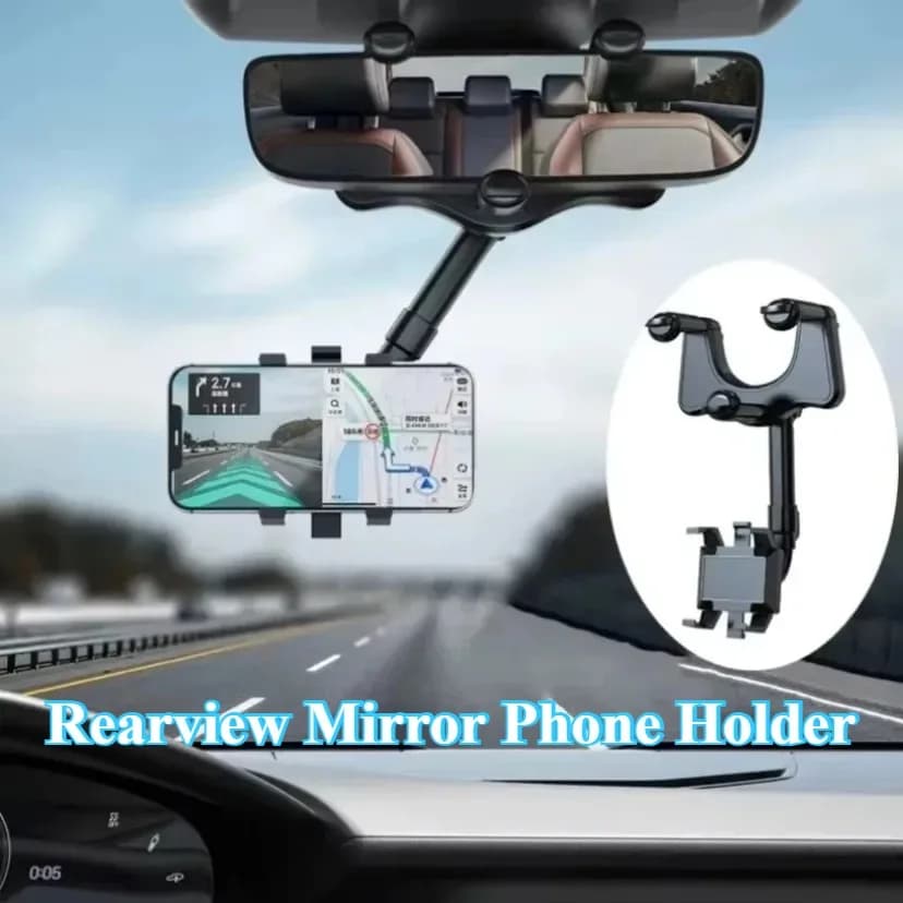 360 ° Car phone stand with rotating rearview mirror - GPS navigator support for iPhone Samsung Xiaomi