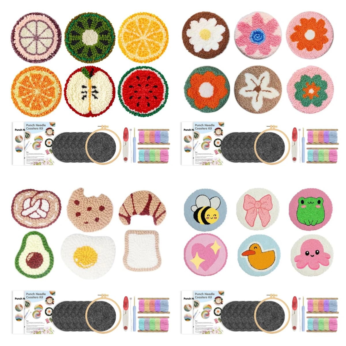 SDOYUNO Fruit Pattern DIY Punch Needle Embroidery Craft Set 6 Pcs Punch Needle Coasters Kit for Beginners Tufting Coaster Art