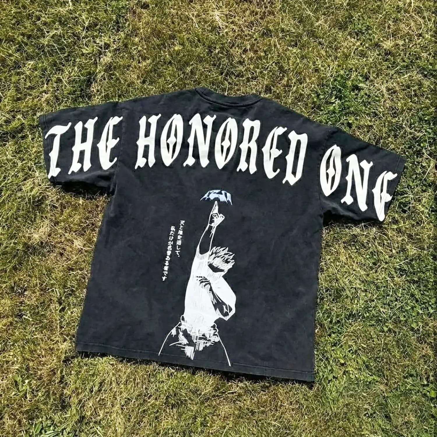 The Honored One Gojo JJK Acid Wash Black Vintage Style T-shirt, Anime Inspired Tee,100% Cotton, Printed T-shirt, Anime Style T-s