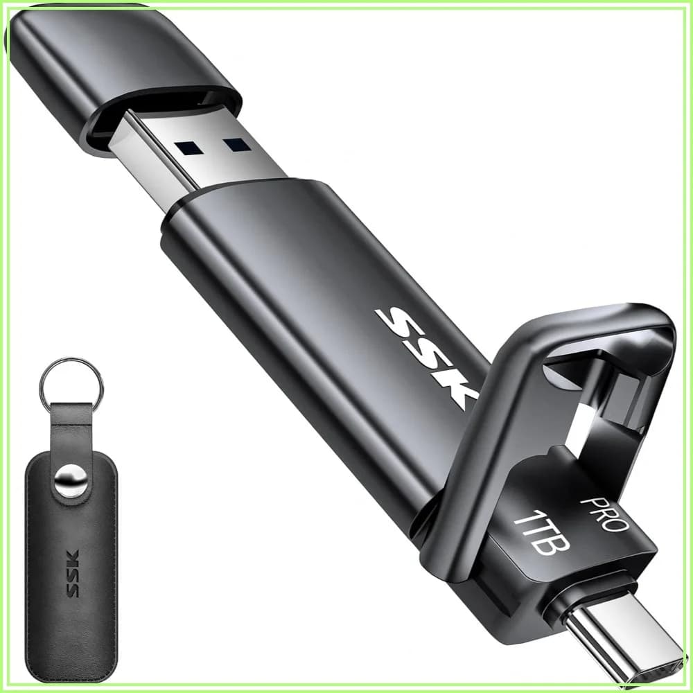 1TB USB C Flash Drive 1000MB/s, Dual USB A+C 3.2 Gen 2 Portable SSD, External Memory Stick for iPhone 15/Android/Windows/Mac