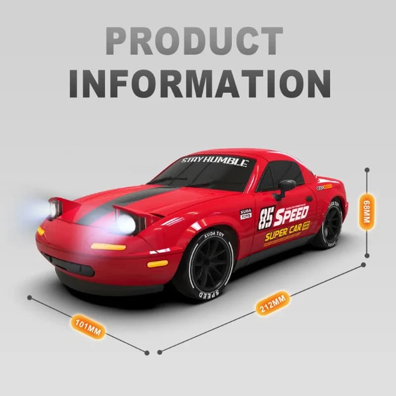 Auto Telecomandata da Drift MX5 1:28 con Fari Pop-up e Luci LED, Modellino Auto da Corsa, Giocattolo per Bambini, Regalo di Compleanno
