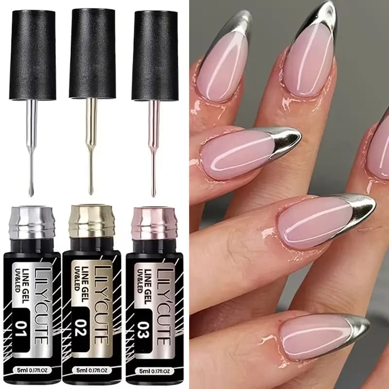 LILYCUTE 3 PZ/SET 5ml Smalto Gel Metallico Pittura Liner Super Bright Oro Argento Specchio Gel Smalto per unghie Gel per unghie semipermanente