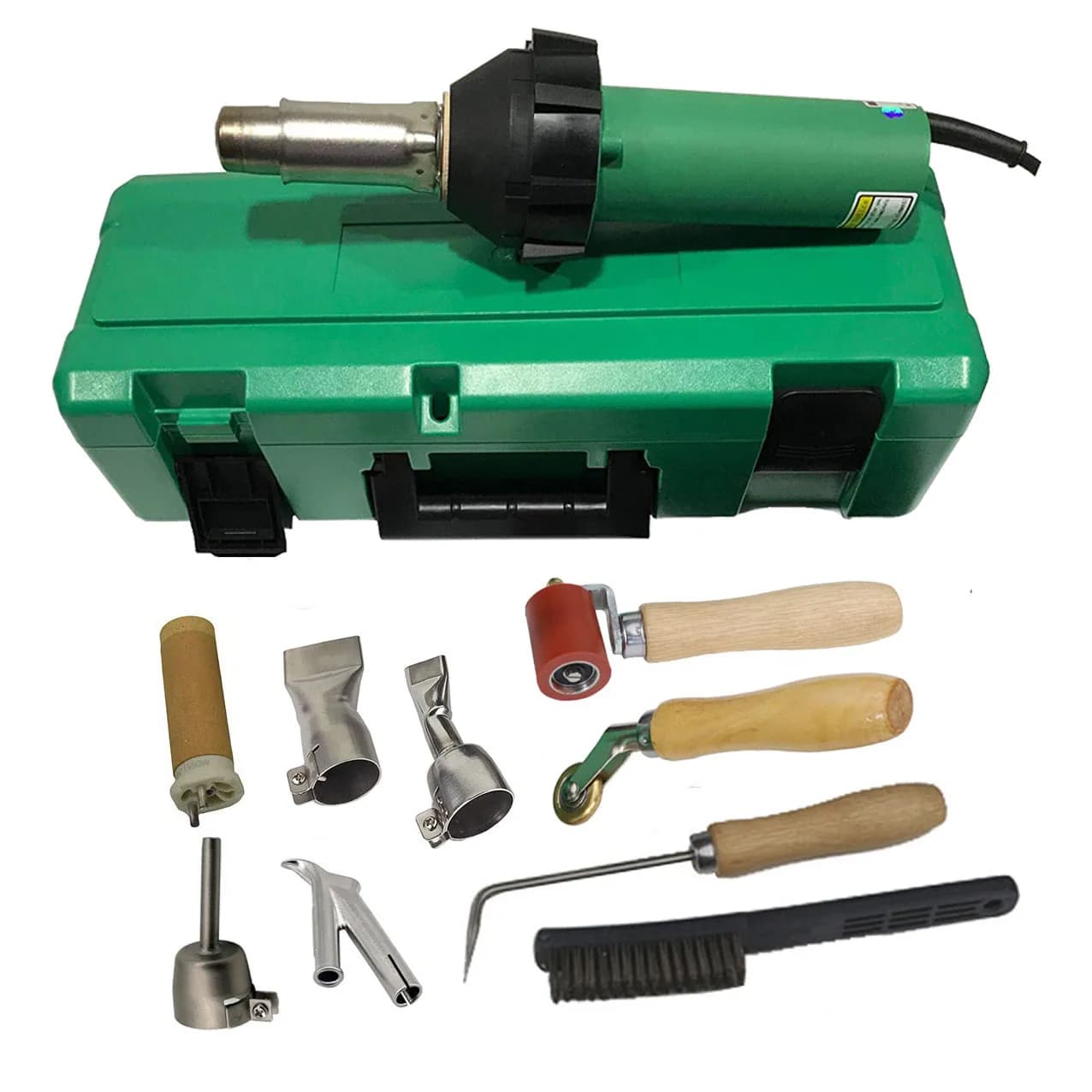 Kit professionale per torcia ad aria calda con pistola termica da 1600 W con ugelli di saldatura da 4 pezzi Set di strumenti per saldatore in plastica PVC/TPO in scatola di plastica