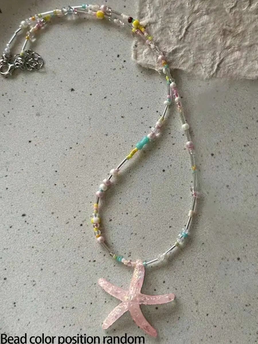 Bohemian Style Colorful Beaded Sea Star Resin Pendant Necklace For Women Summer Beach Holiday