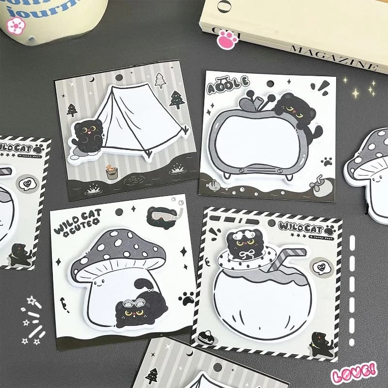 Blocco Note Adesivo a Forma di Gattino Nero Kawaii, Blocco Adesivo a Forma Speciale Carino, Adesivo a Cartone Animato N Times per Messaggi Studenti e Ufficio