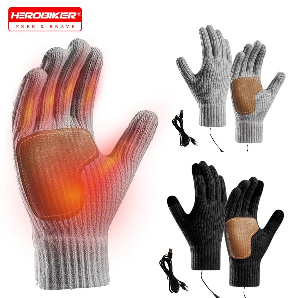 Guanti da moto riscaldati con touch screen USB a 3 marce Guanti da sci invernali da esterno Sport Pesca Guanti da equitazione caldi in maglia riscaldata