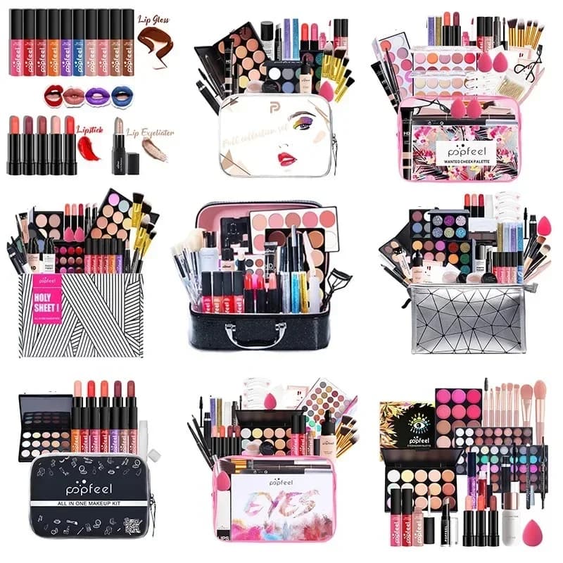 POPFEEL Makeup Kit Full Set Women's Make-up Umbrella Umbrella Glossy Lip Mascara Eyeliner Brushes Bag Makeup for Women