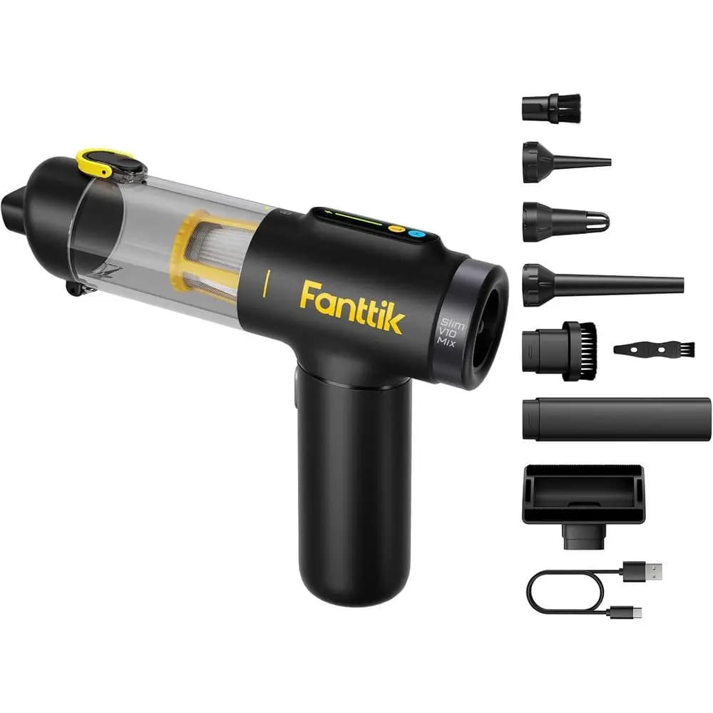 Aspirapolvere Portatile 4 in 1, Display LED Colorato Intelligente, Potenza di Aspirazione 16kPa, per Auto e Scrivania