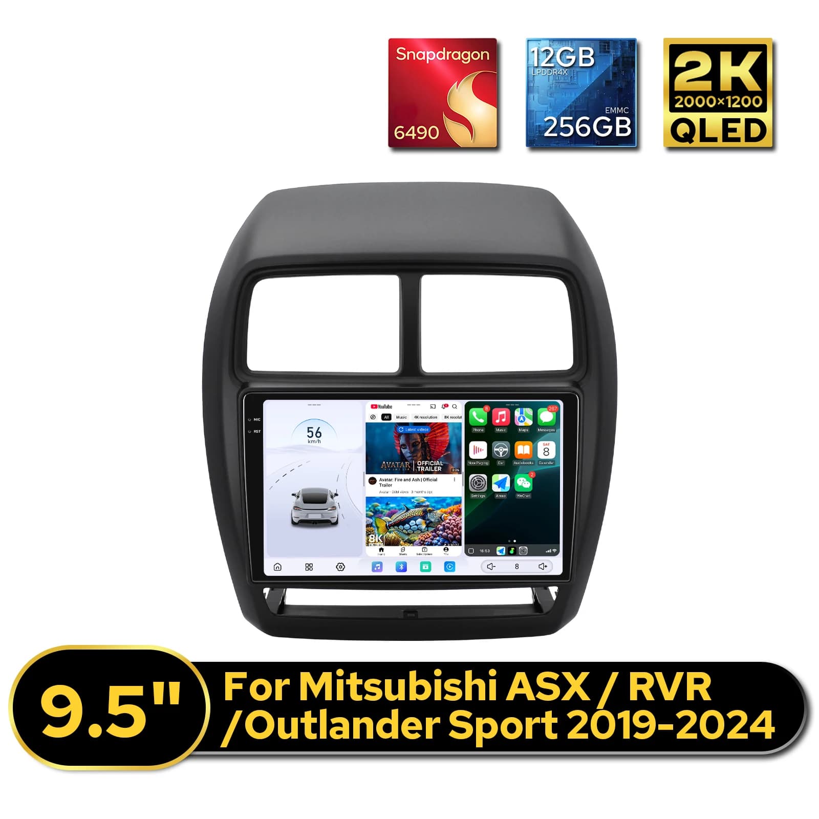 Autoradio Android Plug&Play con CarPlay per Mitsubishi ASX/RVR/Outlander Sport 2019-2024, 12+256GB, mantiene il controllo sul volante, amplificatore Rockford