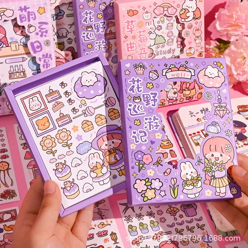 50Pcs Sticker Gift Box Diy Manual Account Decoration Material Sticker Cutter Planner Stickers Kawaii Stickers Scrapbooking