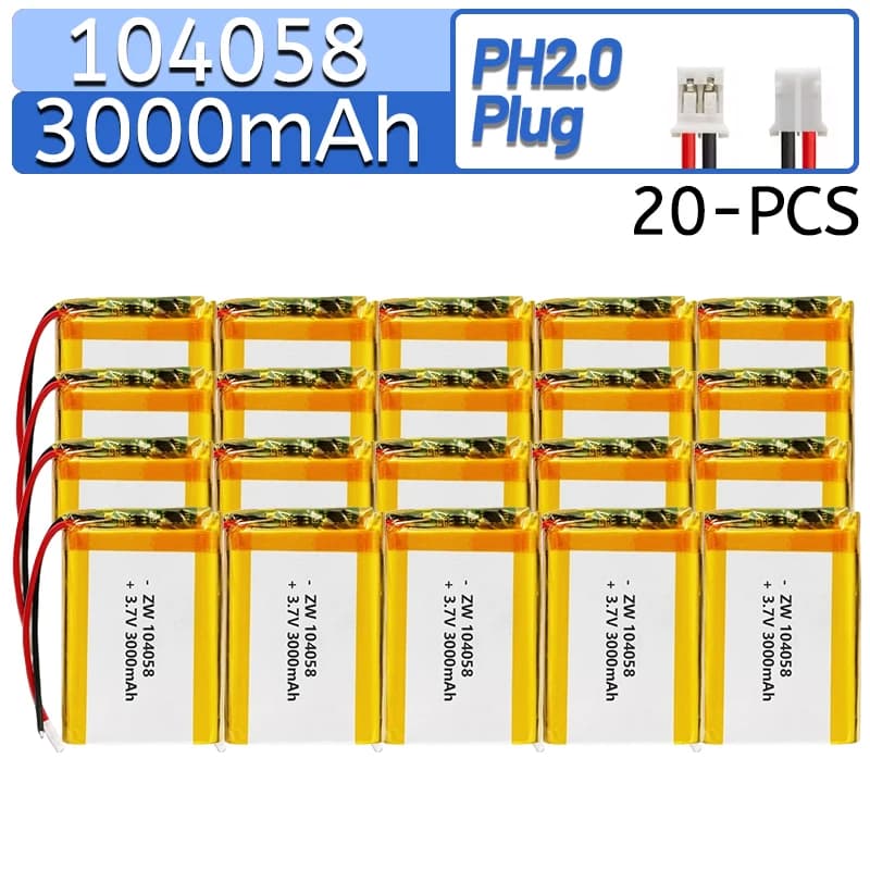 Batteria al litio 104058 da 3000mAh 3.7V, batteria ai polimeri di litio per navigatore GPS, aeromodellismo, altoparlante Bluetooth, sostituisce 974058 104060