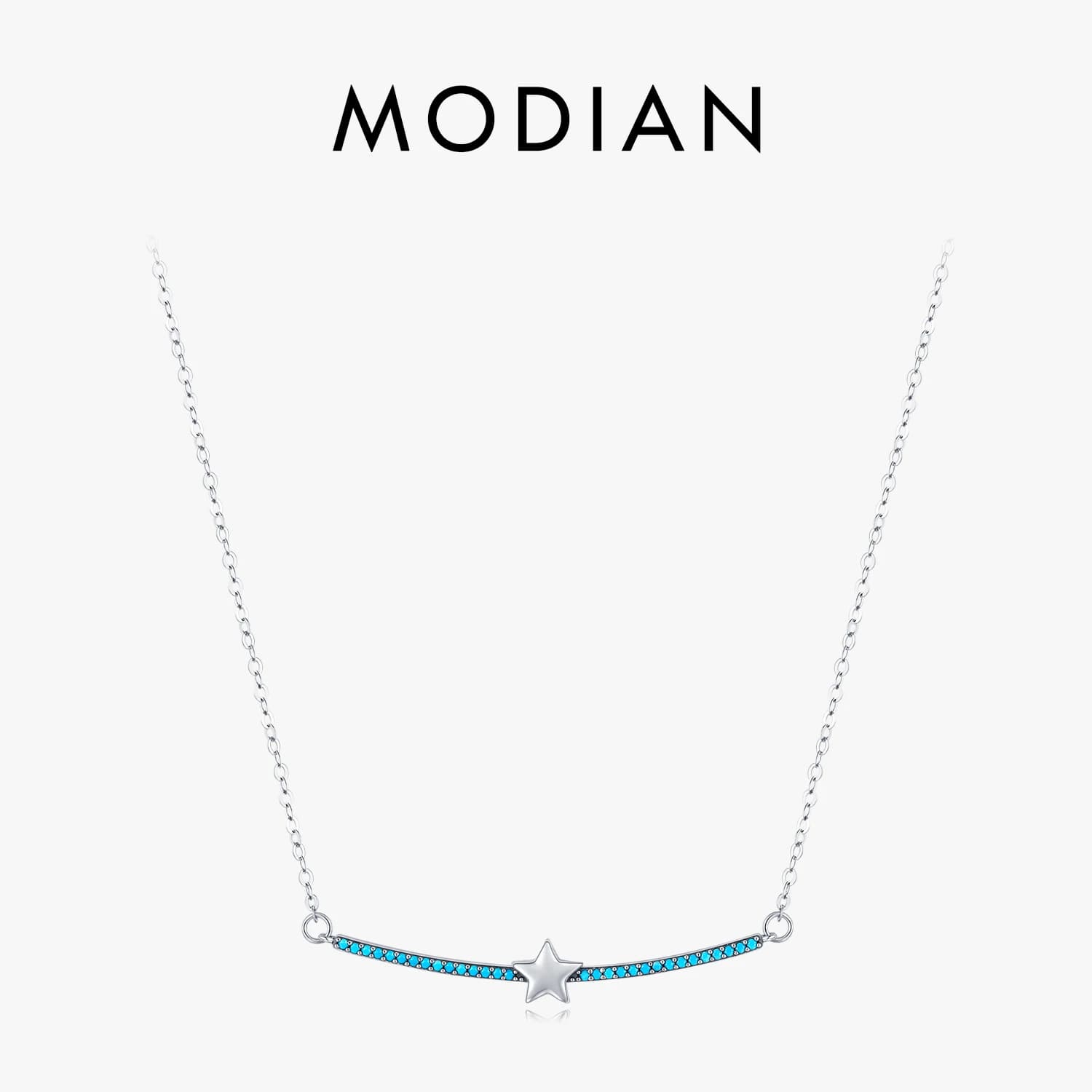 Modian Vintage Stars Elegant Link Chain Necklace 100% 925 Sterling Silver Turquoise Pendant For Women Christmas Gift Jewelry