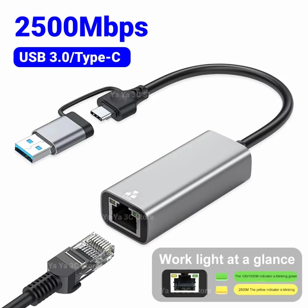 Adattatore Ethernet 2500Mbps Scheda di rete USB 3.0 tipo C Adattatore Gigabit Ethernet 2.5G Hub scheda Lan per MacBook iPad Win 7/8/10/11