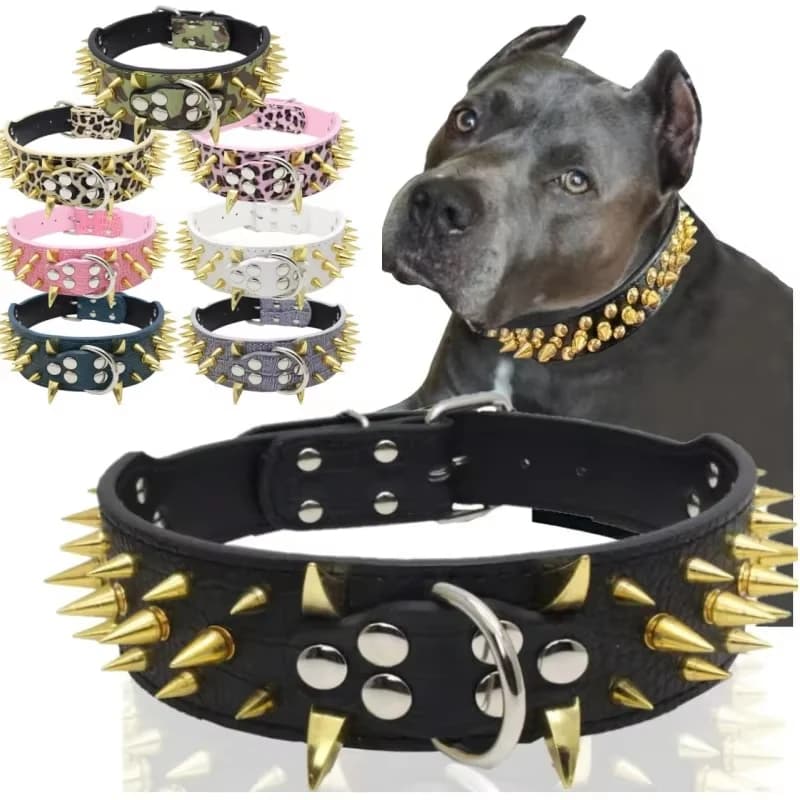 Spiked Dog Collar And Leash Set, Rivet Leather Dog Collar Adjustable Dog Collar For Outdoor Walking
