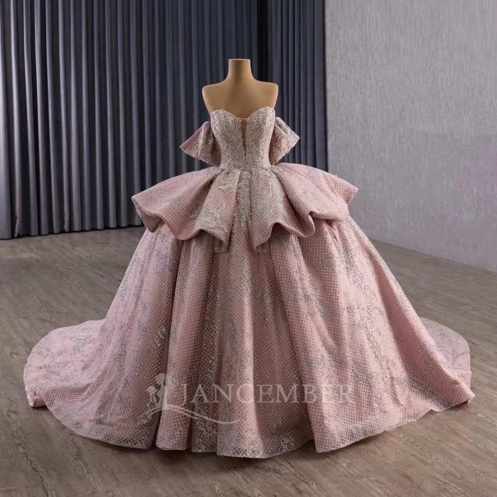 Abito da ballo personalizzato Abiti Quinceanera lucidi Increspature Maniche staccabili Perline Organza di cristallo Abito dolce 16 Abiti 15