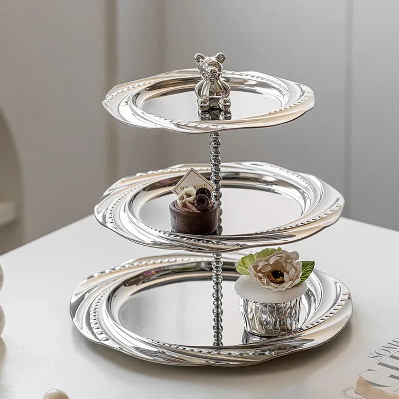 Dried fruit snack dishes platters and trays 3 Layers fruit holder Stainless steel snacks plates Cakes and pastries dessert plate