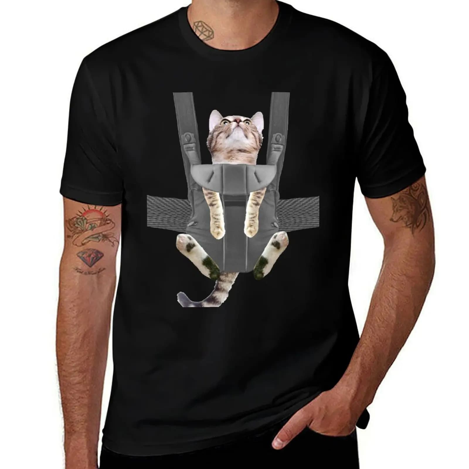 Oliver the Cat in Baby Carrier T-Shirt Summer Fashion Casual Tee Shirt