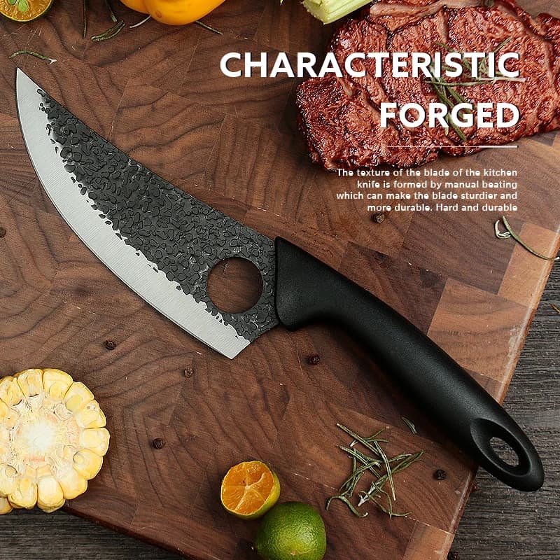 Coltello per legare da 5,5 "con foro per le dita Coltelli da chef da cucina in acciaio inossidabile forgiato a mano Mannaia per carne Coltello da macellaio da pesca per chef