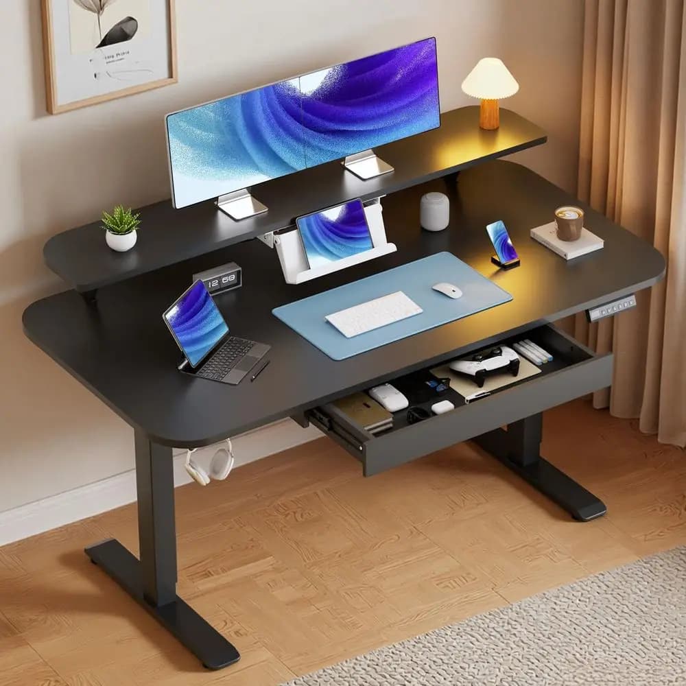 Scrivania Regolabile in Altezza, 48x24, con Supporto per Monitor e Laptop, Scrivania per Ufficio Domestico con Impostazioni Memorizzabili, Nera