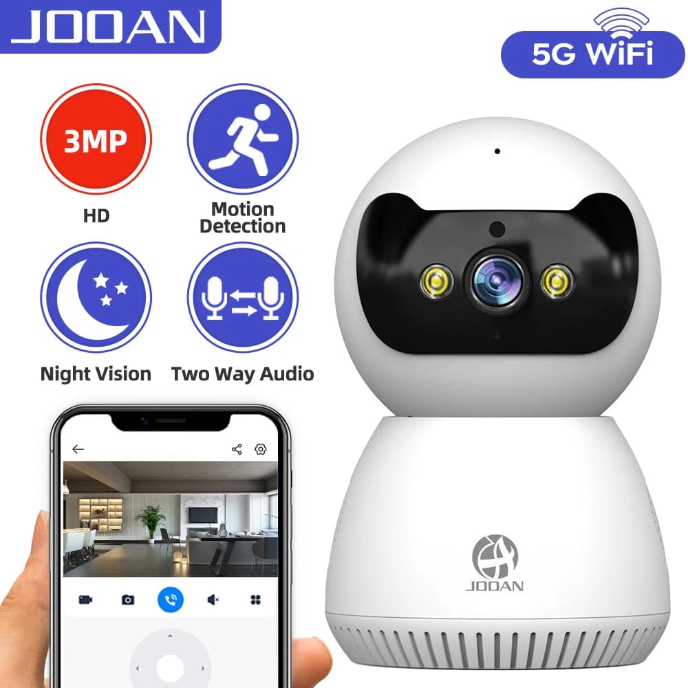 JOOAN Monitor per Bambini WiFi 3MP con Rilevamento del Movimento, Audio Bidirezionale, Visione Notturna, Telecamera di Sorveglianza per la Sicurezza Domestica