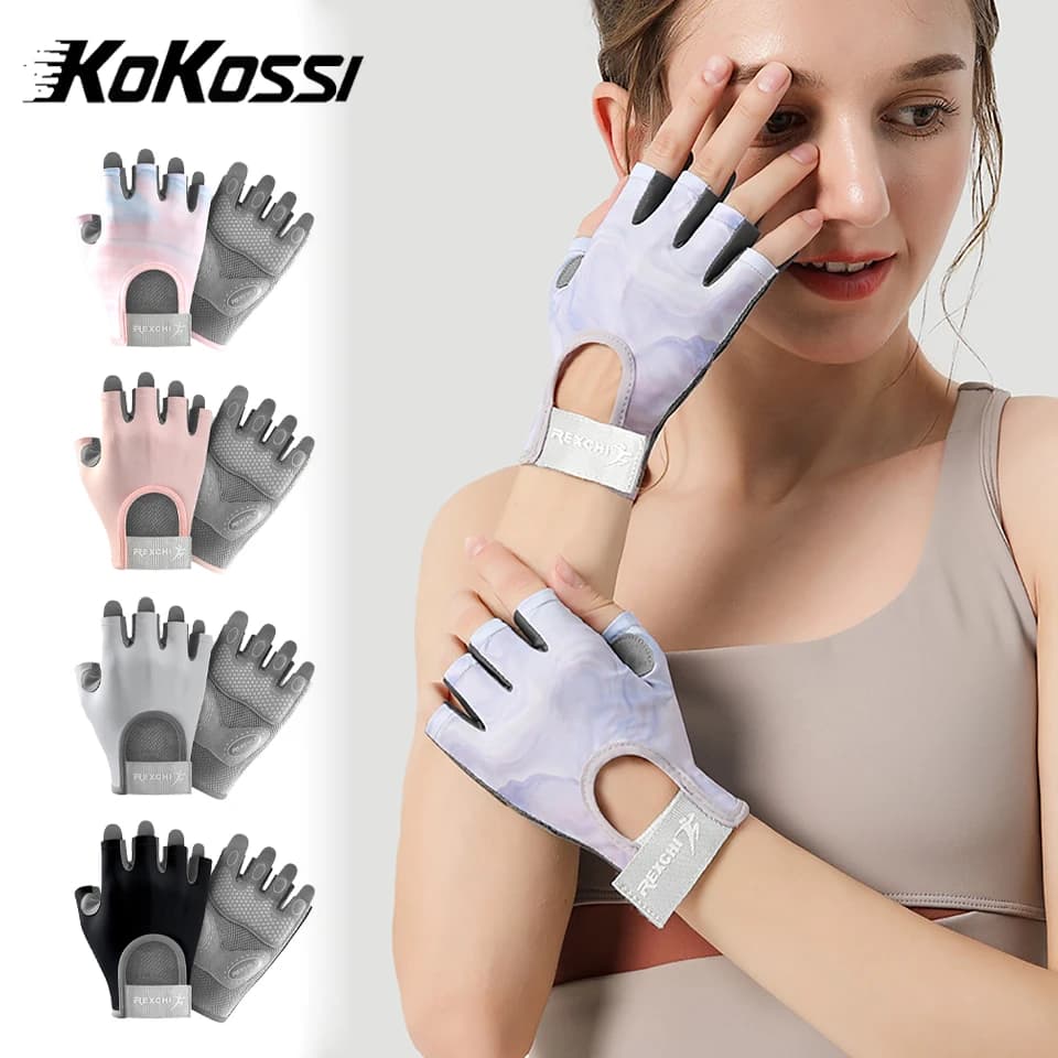 KoKossi Workout Gloves Shock-Absorbing Half-Finger Cycling Breathable Anti-Slip Yoga Gloves Women Fitness Exercise Weightlifting