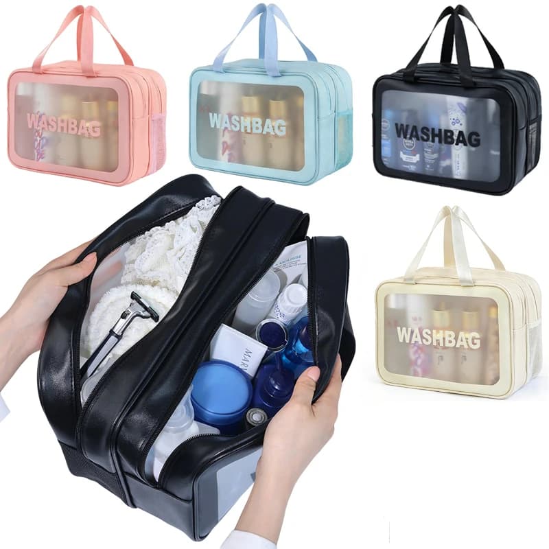 Dry and wet Separation Double Mini Transparent PU Case Portable Wash Bag Cosmetic Bag Travel Fitness Bag