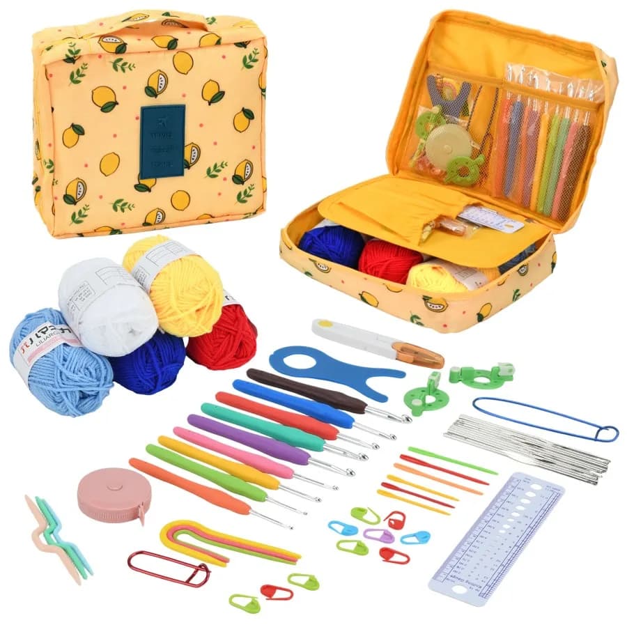 59Pcs Beginner Crochet Kit Portable DIY Full Material Set with Yarn Crochet Hooks Knitting Tools for Handmade Starters