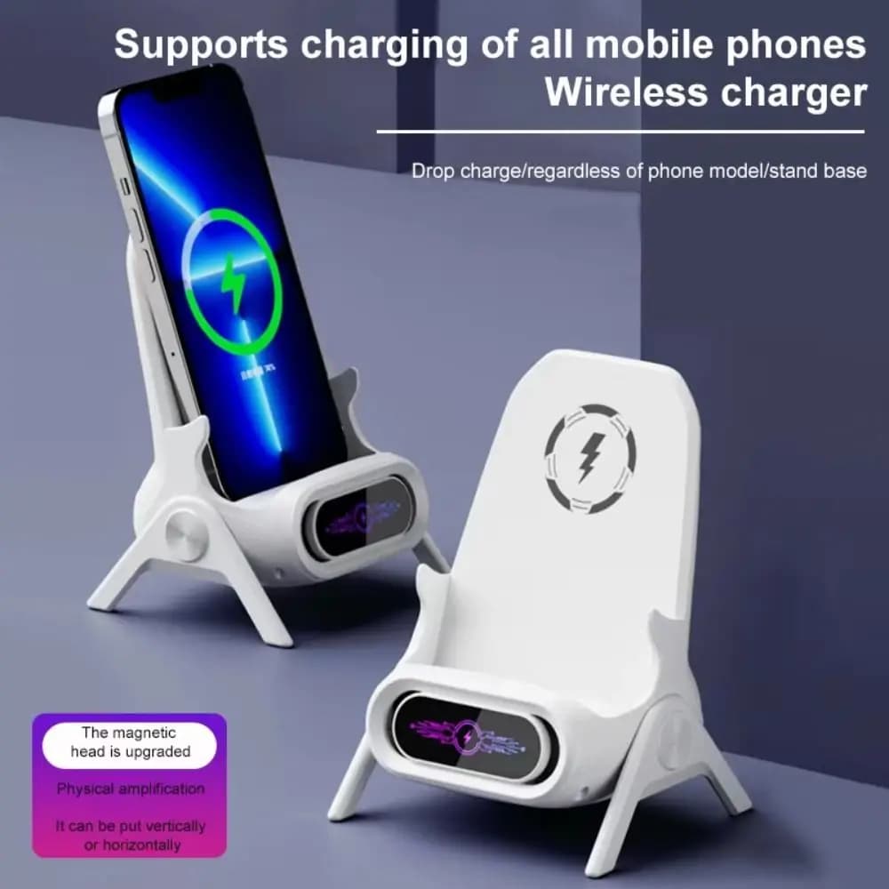 Caricabatterie wireless da 15 W Ricarica rapida Supporto per telefono desktop creativo Mini sedia Supporto pigro per telefono per iPhone/Samsung/Telefoni Tablet