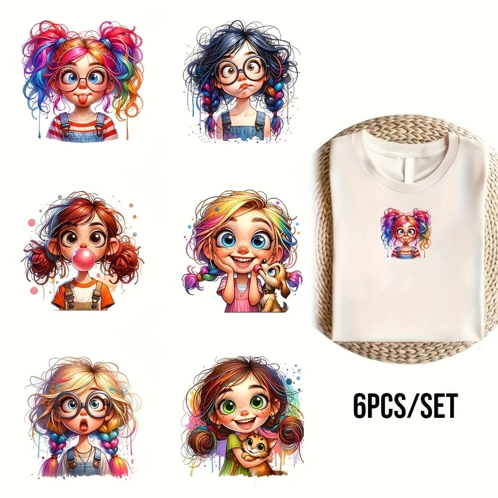 6 Pezzi Adesivi in Vinile Termotrasferibile Colorati con Personaggi Animali Divertenti, Brillanti e Facili da Applicare su Vestiti, Borse, Cappelli, Magliette