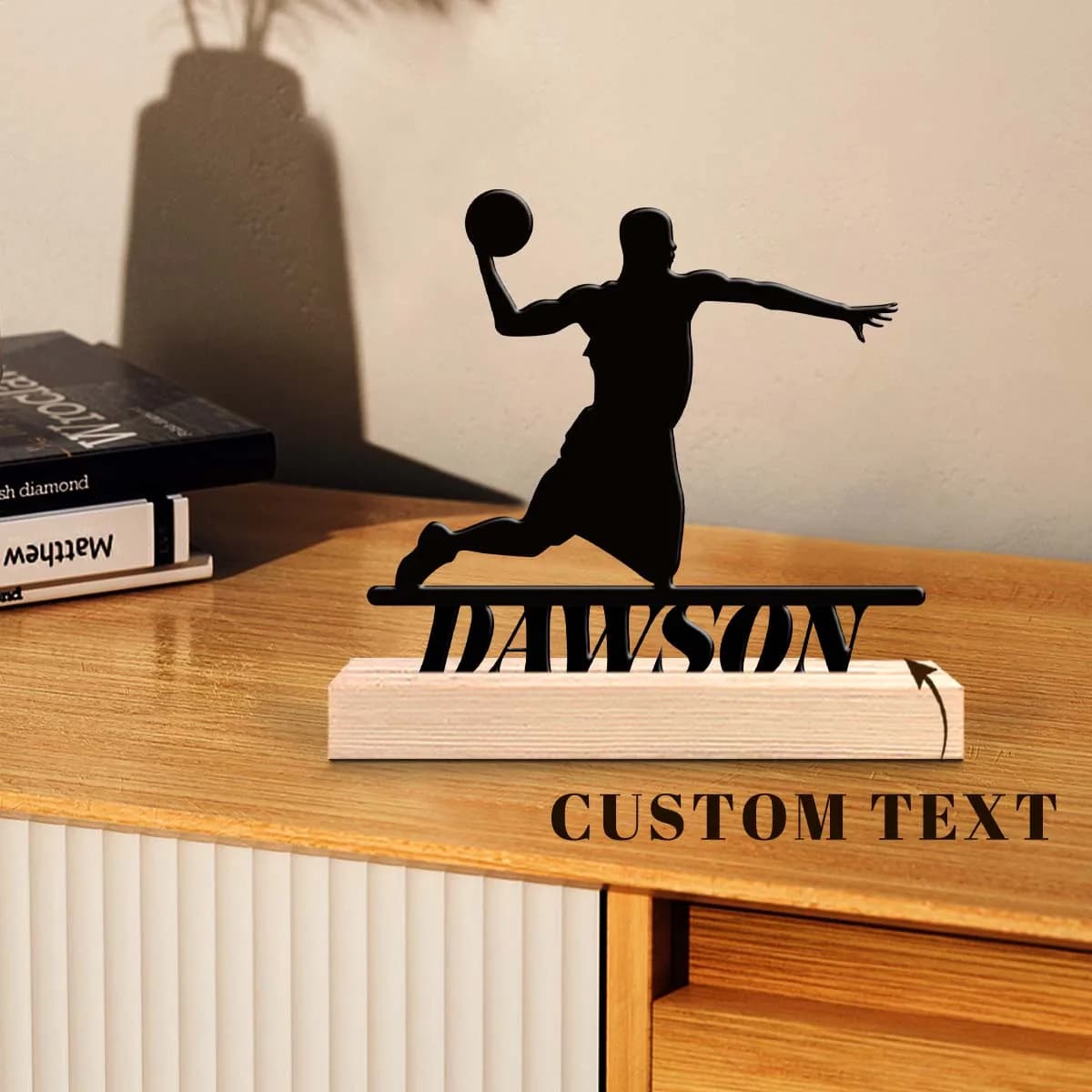 1pc Desktop Metal Ornaments Custom Name With Wooden Base Festival Ornaments and Decorations