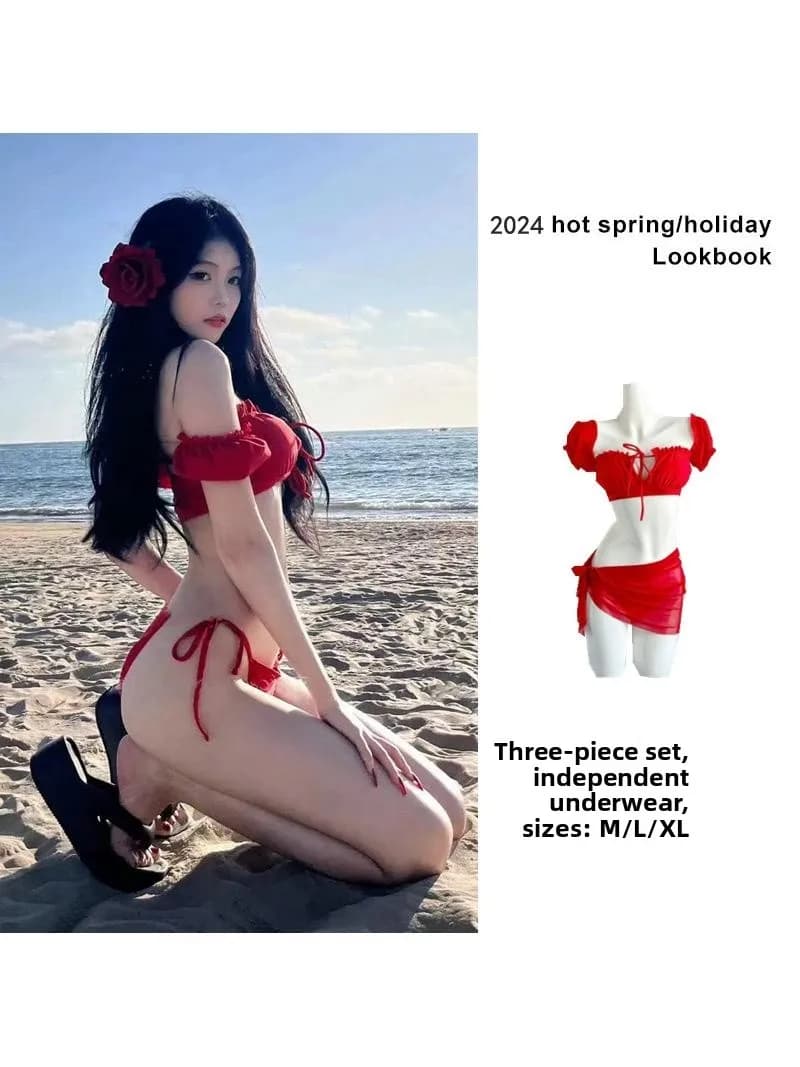 Sexy Retro Red Bikini Women's Two-Piece Swimsuit with Chest Pad Pure Desire Mosricci Internet Celebri Trending Item