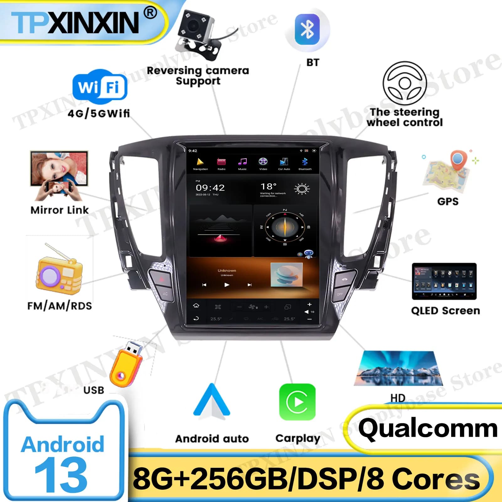 Car Radio For Mitsubishi Pajero sport 2016~2020 Android Auto GPS Navigation Multimedia Stereo IPS Head Unit Qualcomm 665 8-core