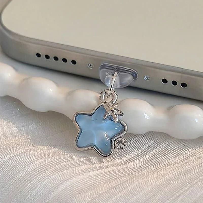 Spina antipolvere Diamond Star Fascino Spina porta di ricarica da donna alla moda per iPhone Tipo C Micro USB Tappo di protezione antipolvere Ciondolo per telefono Regalo