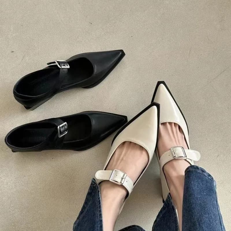 Scarpe Mary Jane alla Moda per Donna, Nuova Collezione Primavera-Autunno con Fibbia e Tacco Medio, Eleganti Scarpe in Pelle