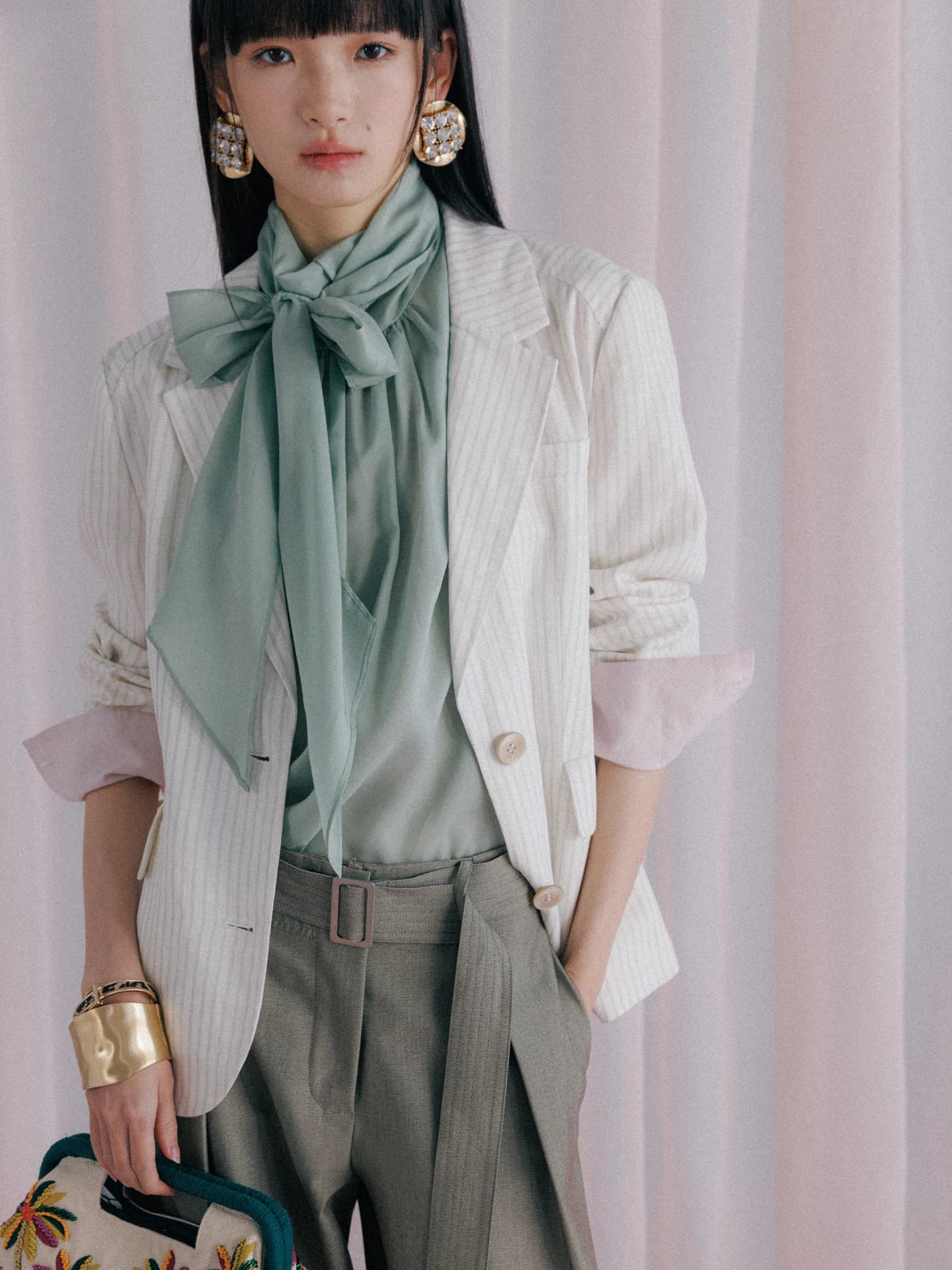 SOTHEMOS Summer Thin Color-Woven Linen Original Design Contrast Color Suit Jacket Women's Commute Style Long Sleeve Button Cl...