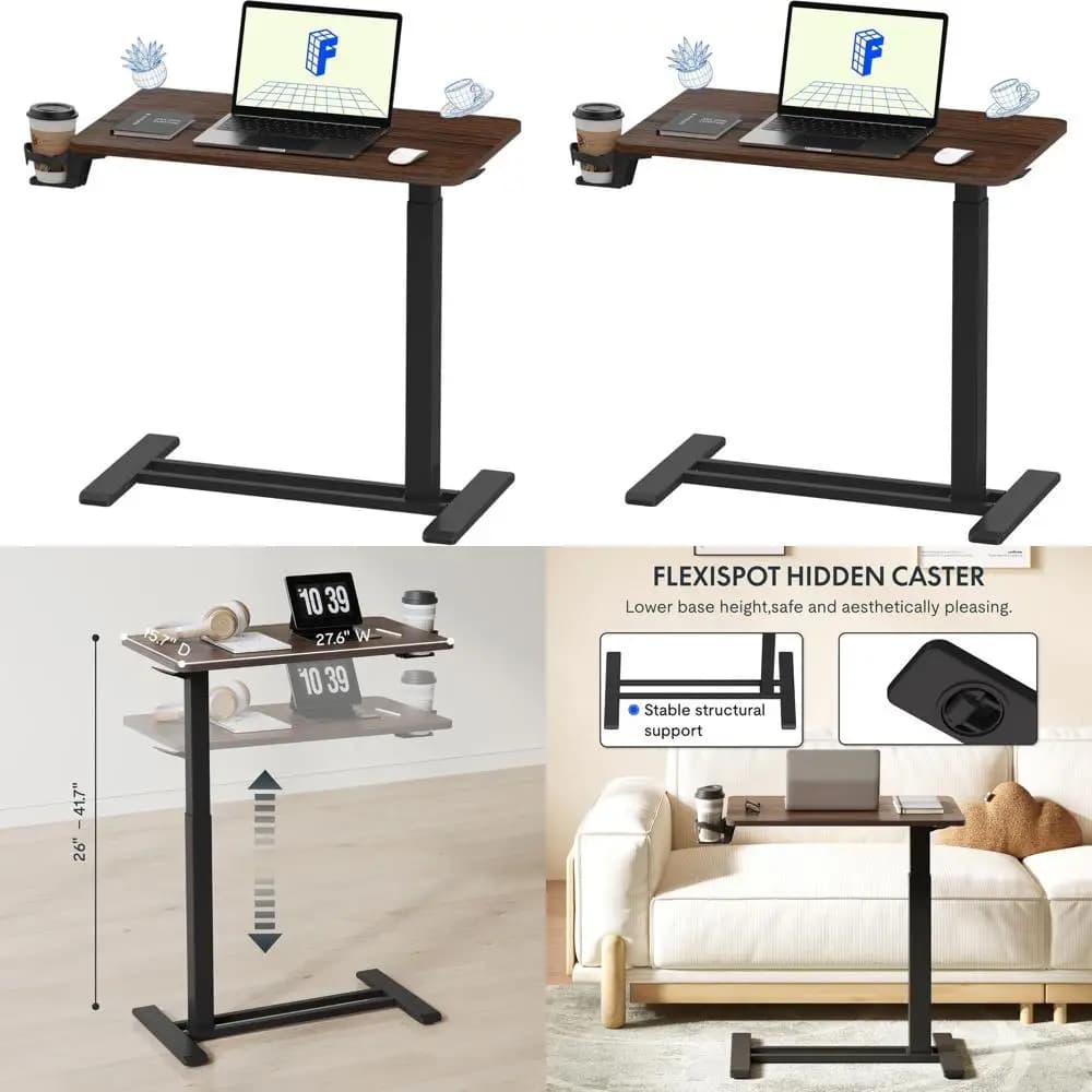 Comodino sopra il letto regolabile H7 con ruote Scrivania mobile pneumatica in piedi Scrivania per laptop Carrello per computer con rotelle Tavolo mobile H