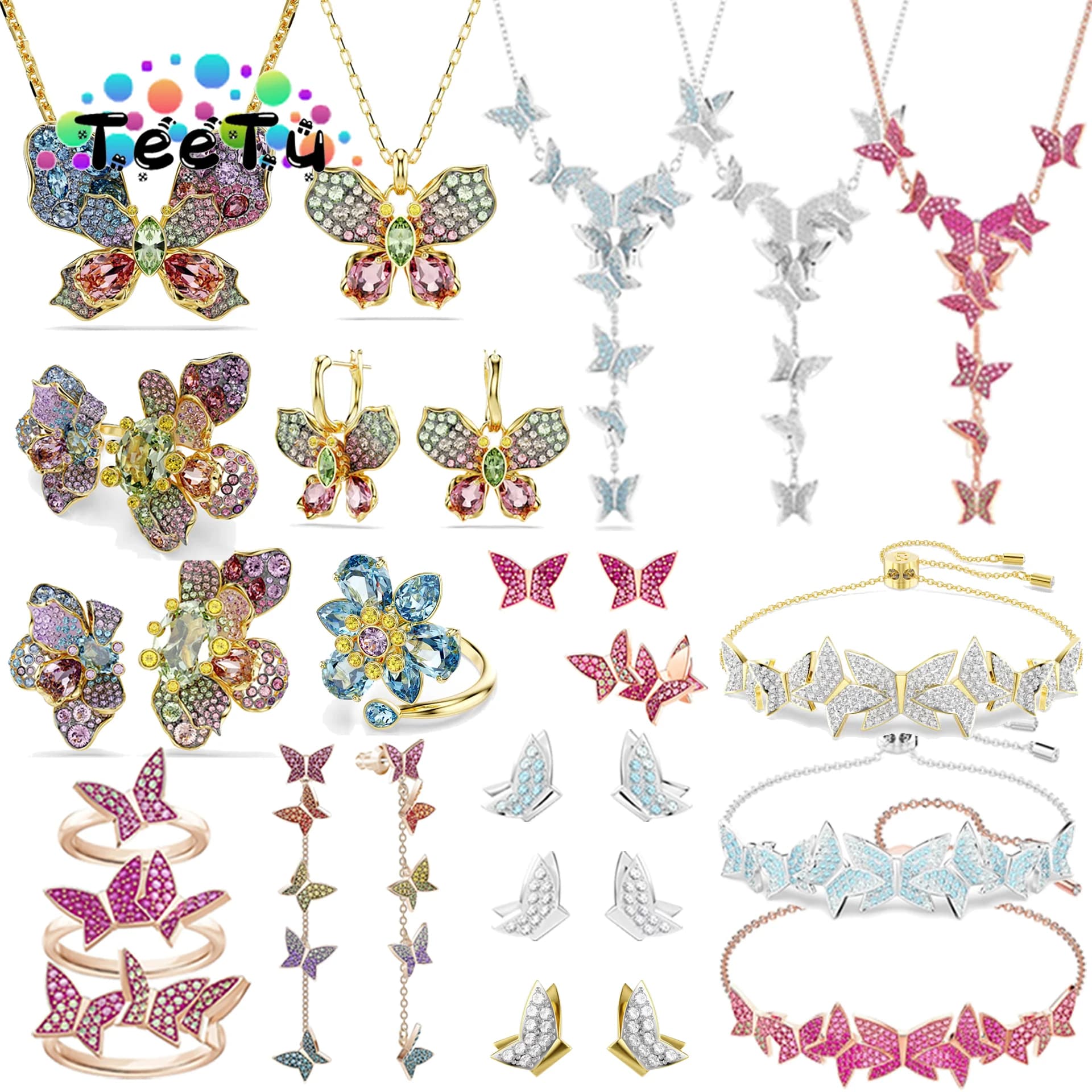 Nuova Tendenza 2026: Set di Lusso con Cristalli, Affascinante Collana, Bracciale e Orecchini in Cristallo Dorato Rosa a Forma di Farfalla, Regalo per Donne