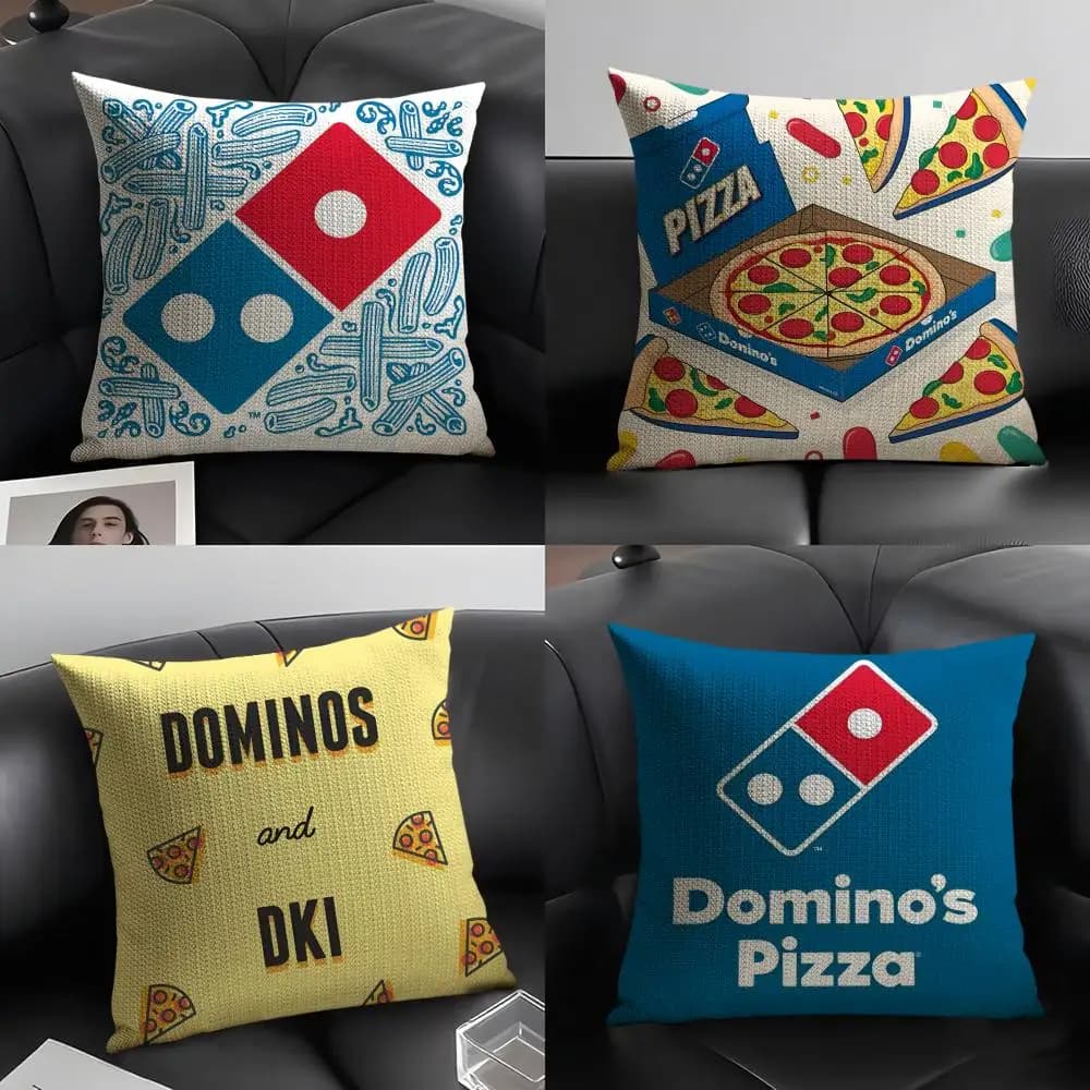 Food Soul D-Dominos Pizza Cushion Lining Natural Linen Organic Fabric Print Front-Retro Sofa House Decorations Breathable