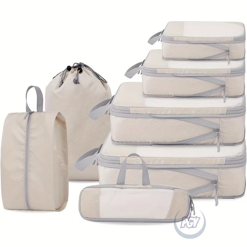 7Pack Packing Cubes Set Polyester Large Capacity Compression Travel Organizers with Shoe Bag & Drawstring Pouch Luggage Suitcase