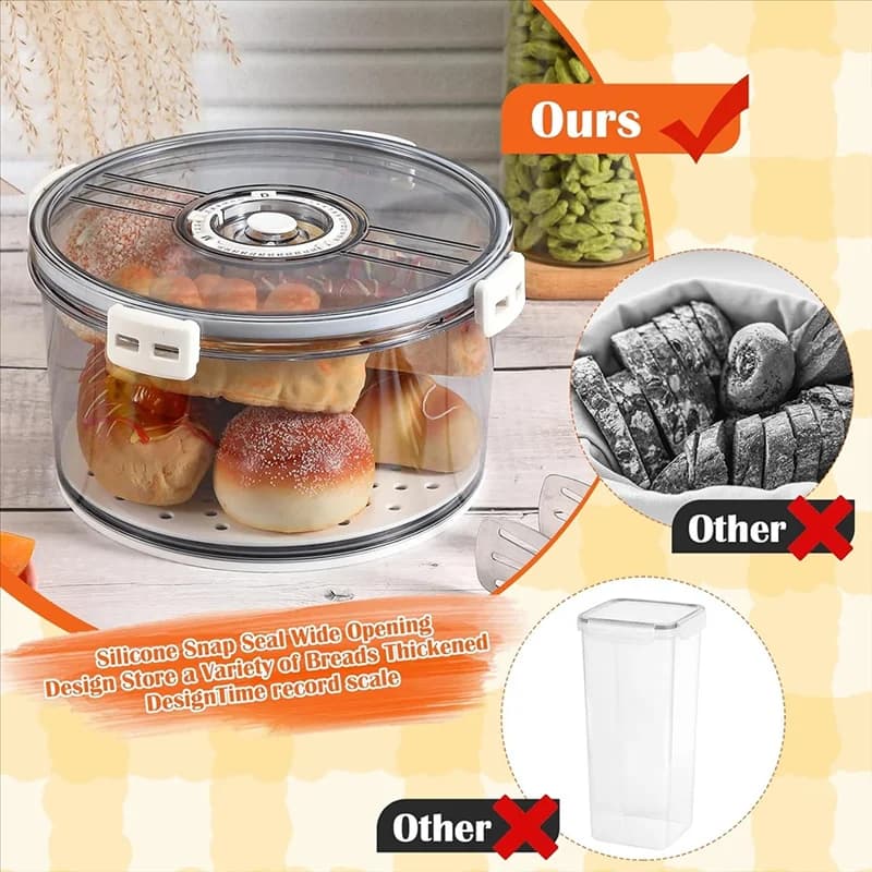 Scatola per il pane ermetica Contenitore rotondo per la conservazione del pane fatto in casa Registrazione del tempo Custode del pane per pane fatto in casa Durevole Facile da usare-AT6