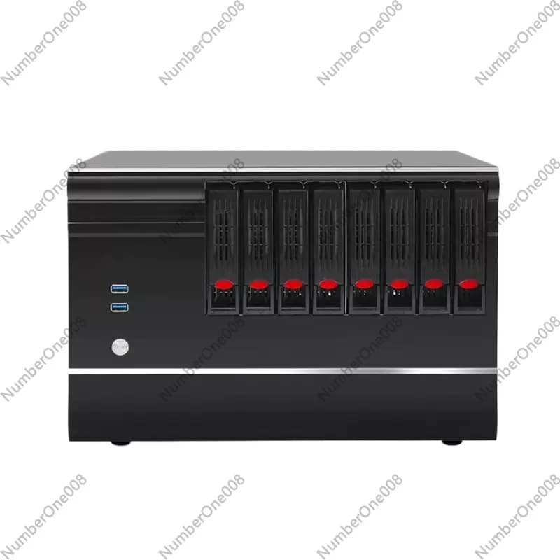 Chassis NAS a 8 alloggiamenti con hard disk hot-swappable, scheda madre MATX, scheda grafica full-height, server di archiviazione Synology Wanyou nero