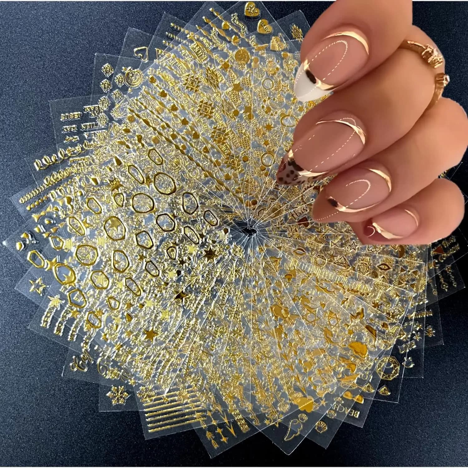 30 Fogli di Adesivi per Unghie Dorati, Decorazioni 3D Autoadesive per Unghie, Adesivi con Linee e Stelle Dorate per Unghie Acriliche, Foglia d'Oro-YY