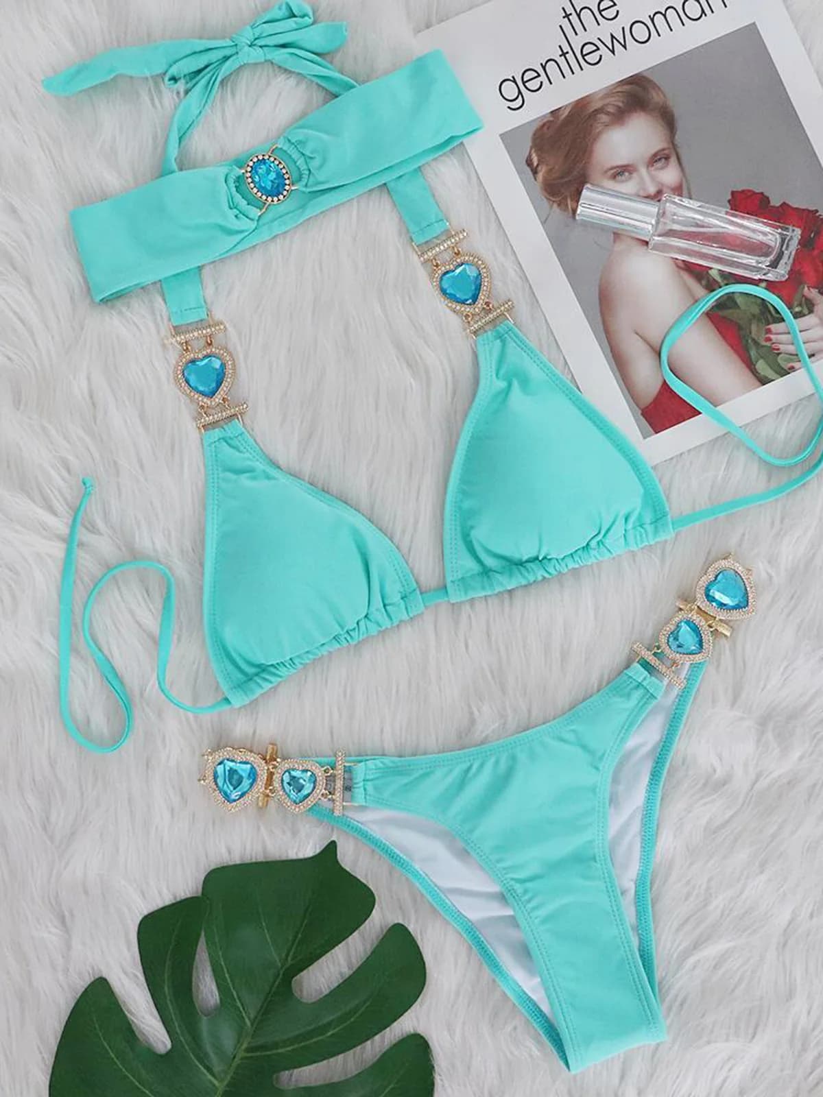 Bikini con strass e diamanti, costume da bagno femminile, set bikini due pezzi con fasce per capelli, costume da bagno V3047G