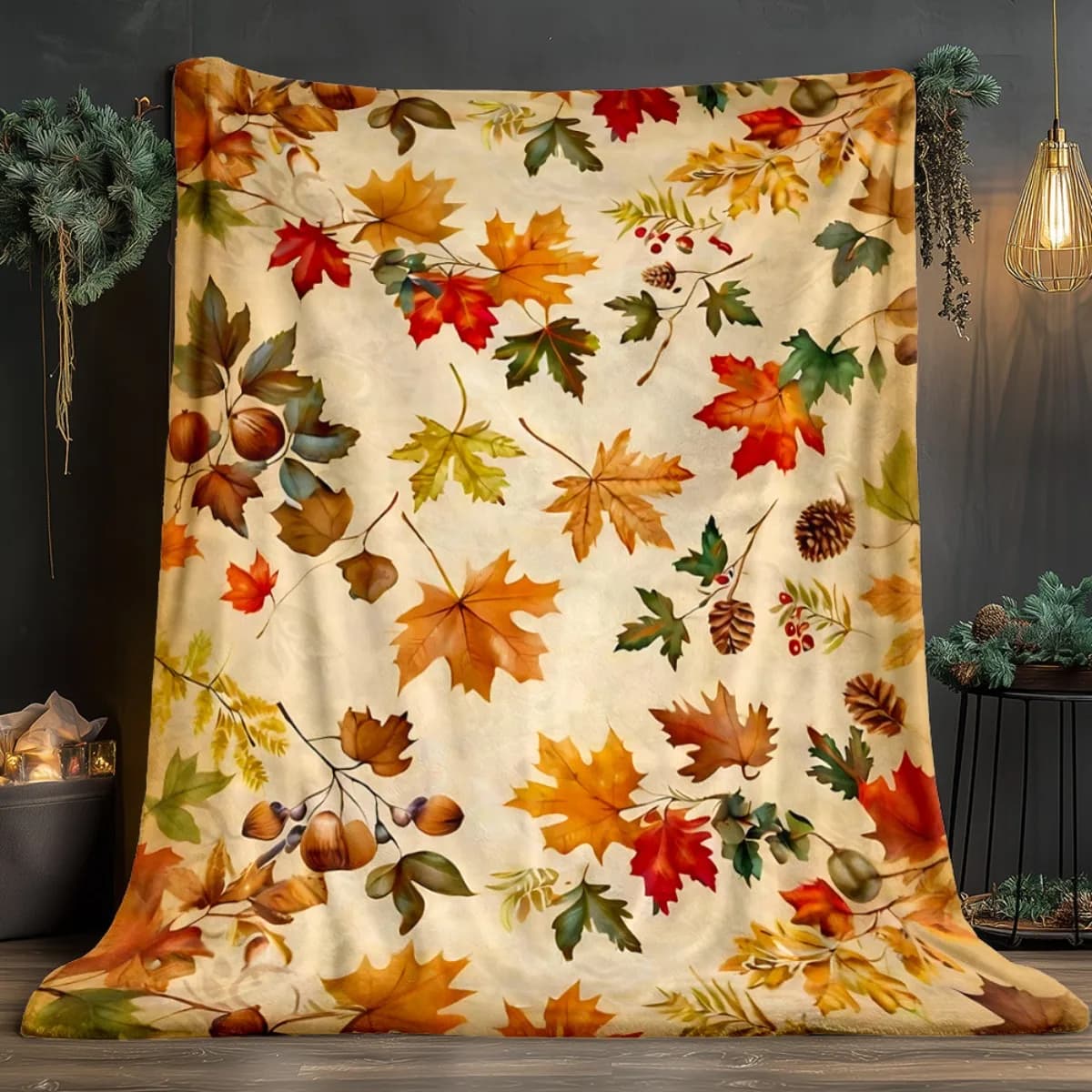 Coperta in flanella con stampa HD di foglie autunnali, morbida e accogliente per viaggi, campeggio, divano, soggiorno, poltrona, letto, regalo
