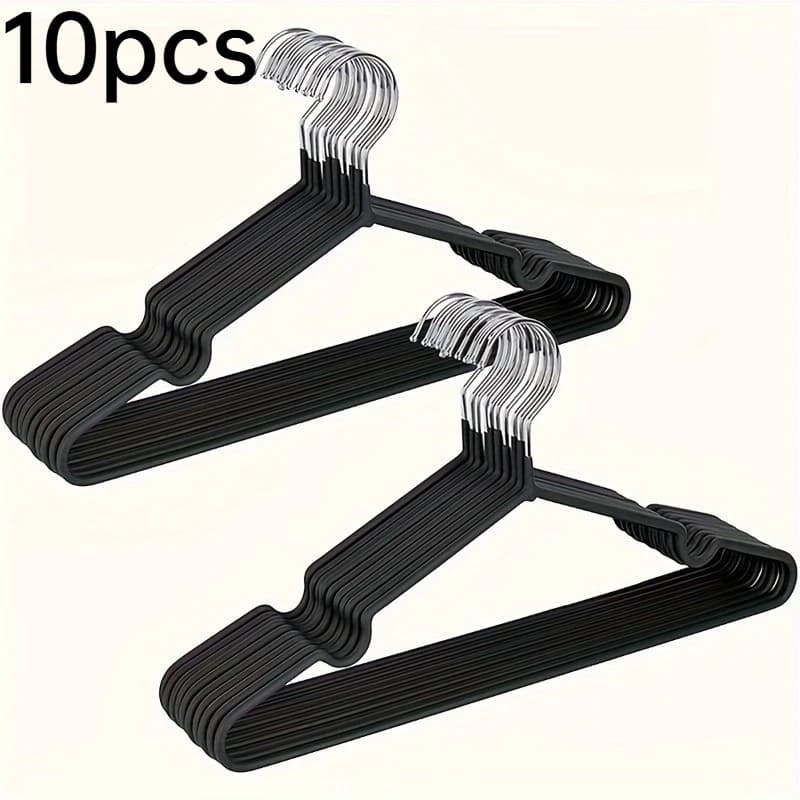 10pcs Plastic Coated Metal Clothes Hangers Anti-scratch Hook Non-slip For Laundry
