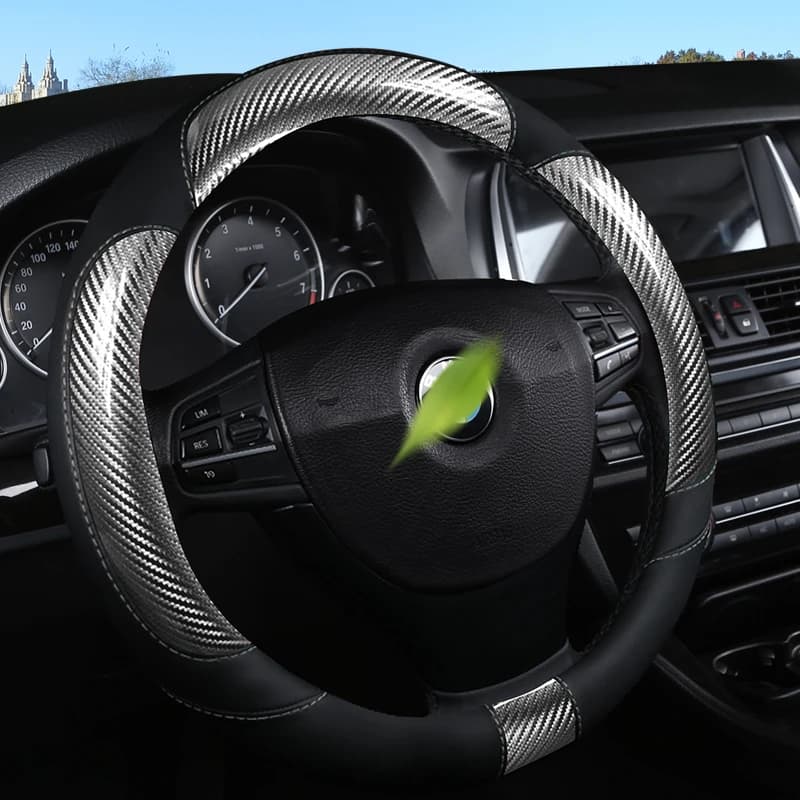 Coprivolante in Fibra di Carbonio, Presa Confortevole, Antiscivolo e Resistente all'Usura, Adatto per Volanti da 14,5-15 Pollici