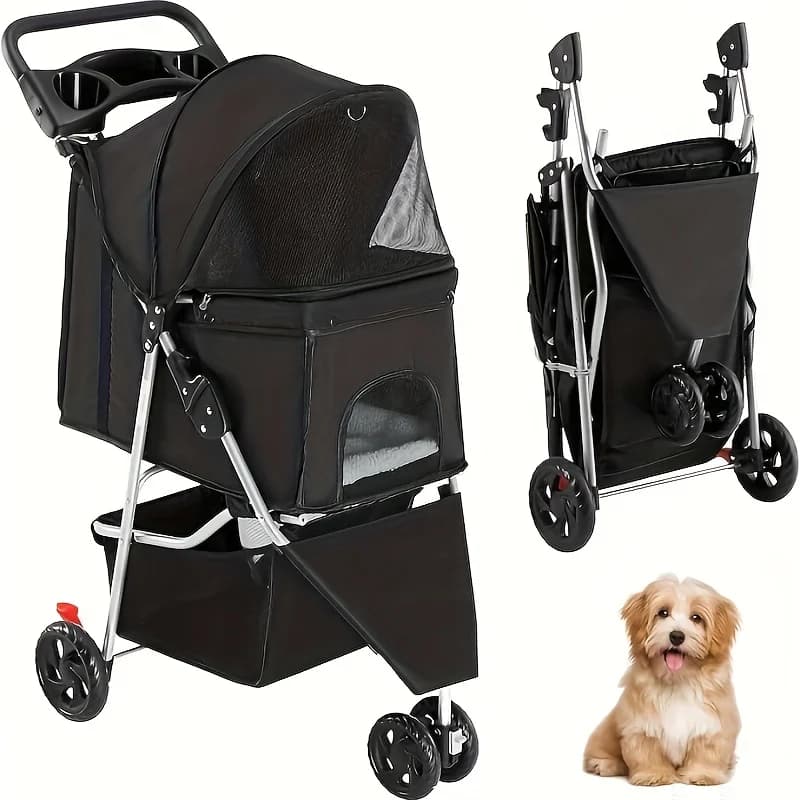 EDX 3-In-1 Pet Stroller Suitable for Small And Medium-Sized Dogs And Cats, Featuring a Lightweight And Foldable Design, a Spacious Storage Basket, a Cup Holder, And Robust All-Terrain Wheels for Walks, Jogging, And Vet Appointments JUYHGV