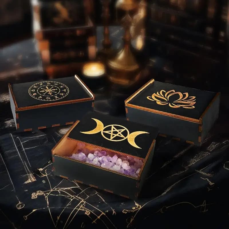 Scatola di carte dei tarocchi in legno scatola di immagazzinaggio della custodia della divinazione della strega di astrologia accessori per dadi Oracle scatola di gioielli in legno multifunzionale