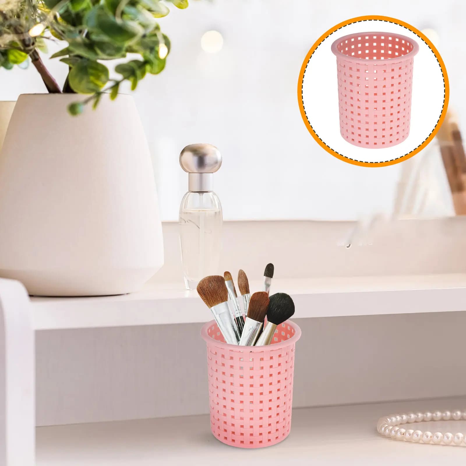 Portapenne Creativo in Finto Rattan, Organizzatore da Scrivania in Stile Coreano per Penne, Matite, Pennelli per Trucco e Pastelli